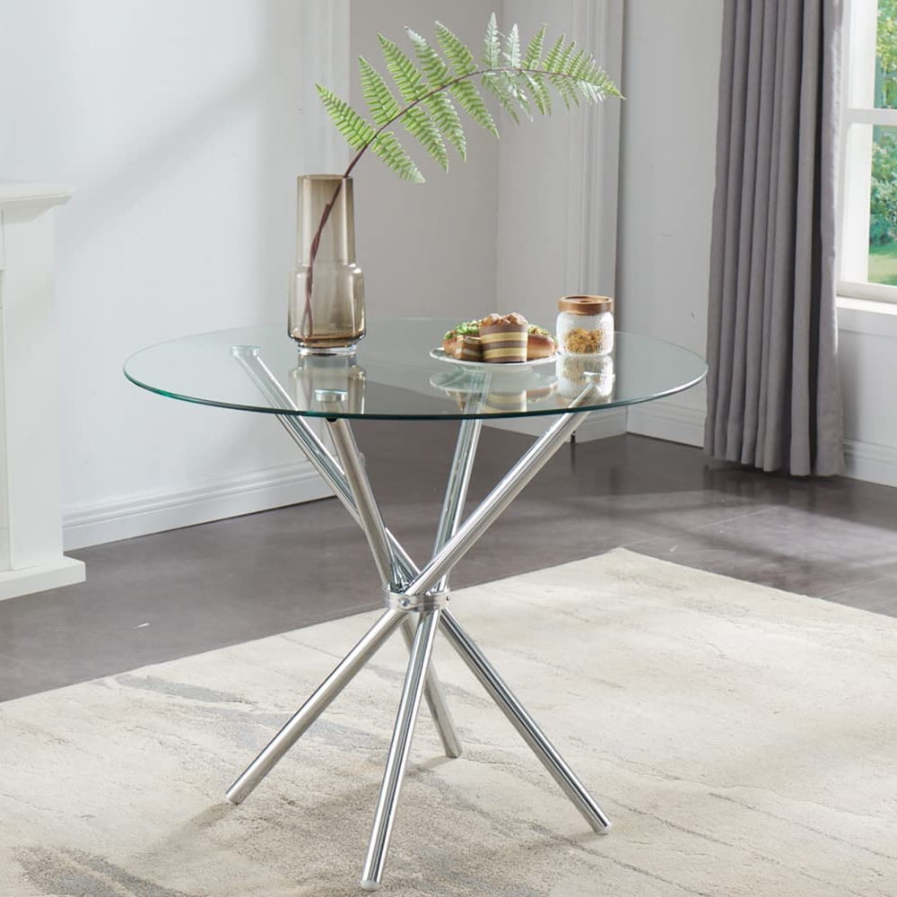 Nopurs 35.4" Dining Table with Clear Tempered Glass Top, 4 Chrome Legs
