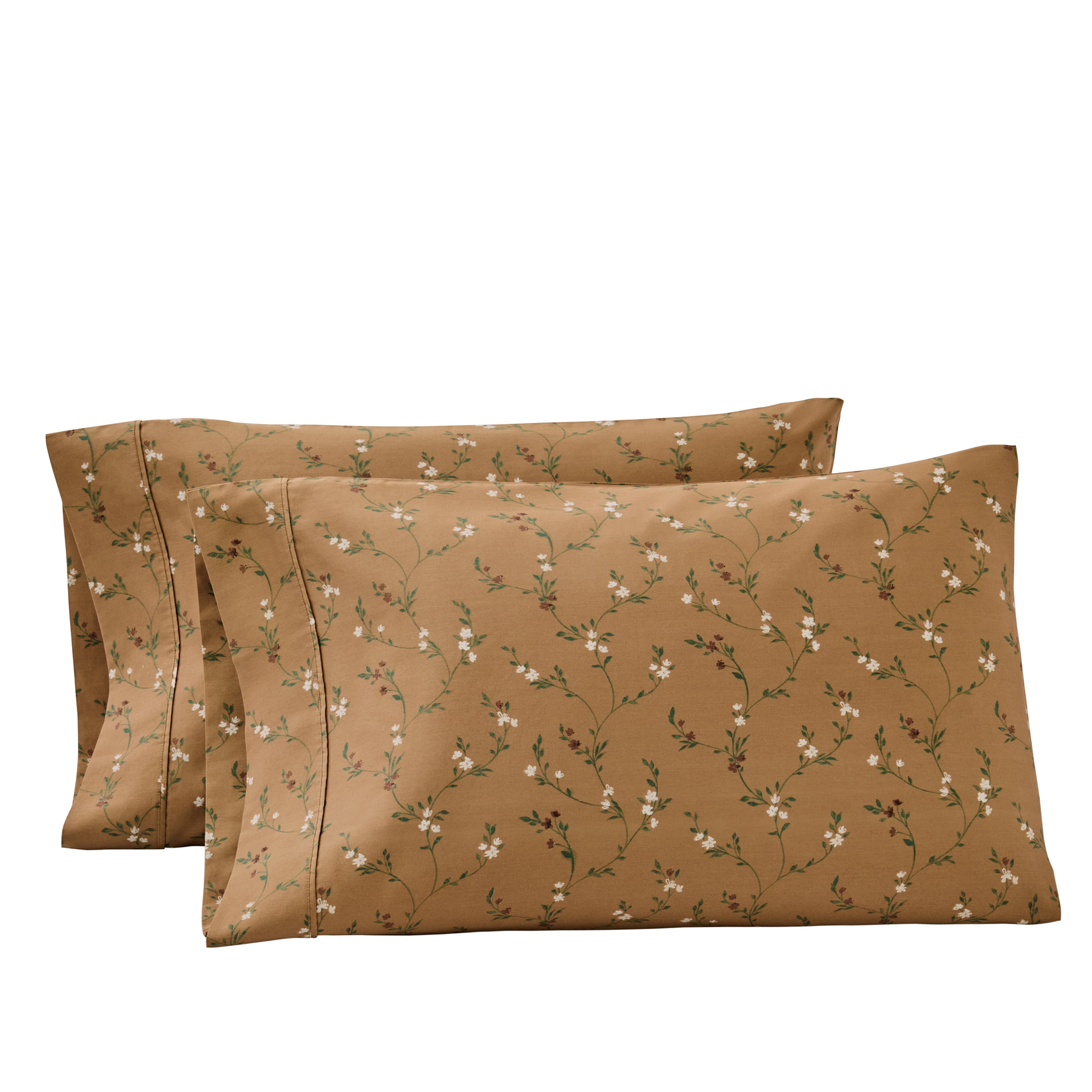 Better Homes & Gardens 2-Piece 300 Thread Count Cotton Sateen Pillowcase Set, Lysia Floral Dark Caramel, Standard/Queen