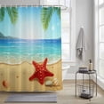 thumbnail image 3 of Cartoon Summer Beach Shower Curtain, Red Starfish Ocean Wave Palm Leaves Waterproof Shower Curtain Set with 12 Hooks Lightweight Bath Curtains Fabric Bathroom Decor 72x84 Inches, 3 of 9