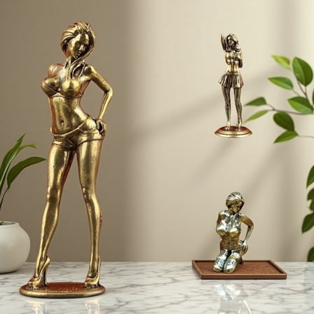 Vintage Brass Girl Figurine Set Creative Female Sculpture Desk Ornament Home Decoration Gift 3pcs