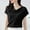 006 Black, variant on Women's Silk Satin Short Sleeve Blouse Solid Color Elegant Cowl/V Neck Shirt Dressy Casual Fashion Shirts Tops