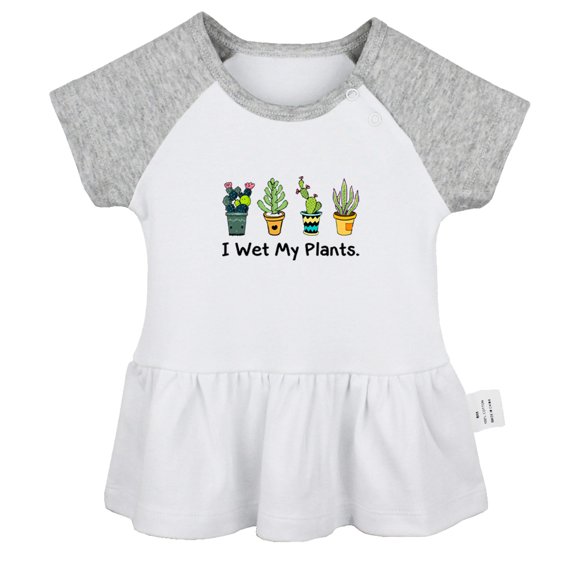 I Wet My Plants Funny Dresses For Baby, Newborn Babies Skirts, Infant Princess Dress, 0-24M Kids Graphic Clothes (Gray Raglan Dresses, 18-24 Months)