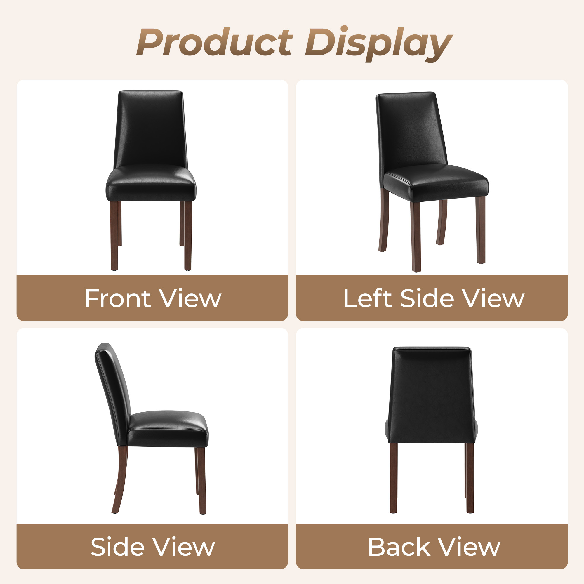 EOP Upholstered Dining Chairs Set of 4, Faux Leather Dining Side Chairs, Farmhouse Dining Room Chairs, Stylish Kitchen Chairs with Solid Wood Legs and Padded Seat, Black