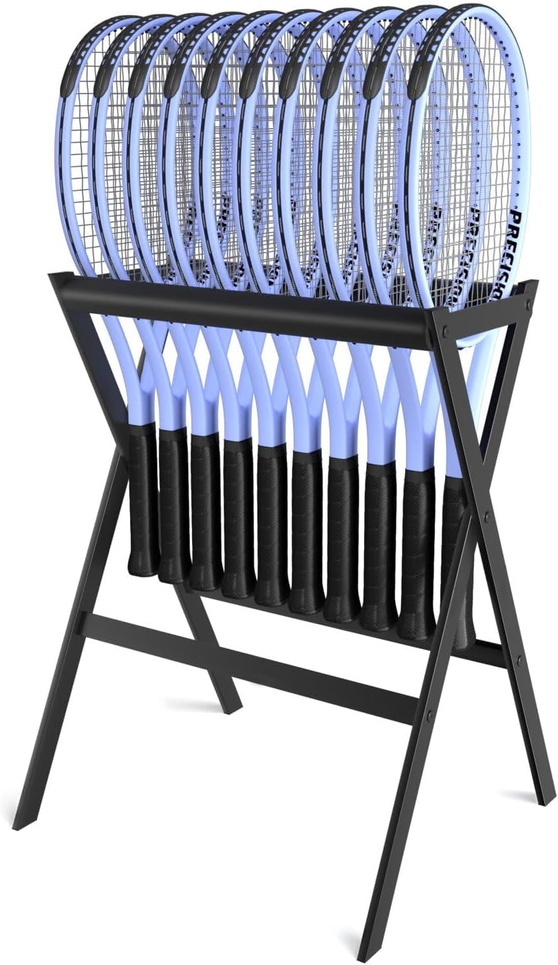 Ztysn Tennis Racket Storage Rack Stand Holder,Large Capacity Squash Pickleball Tennis Racquet Display Rack Durable and Storable for Sports Store,Gym,Metal/Black