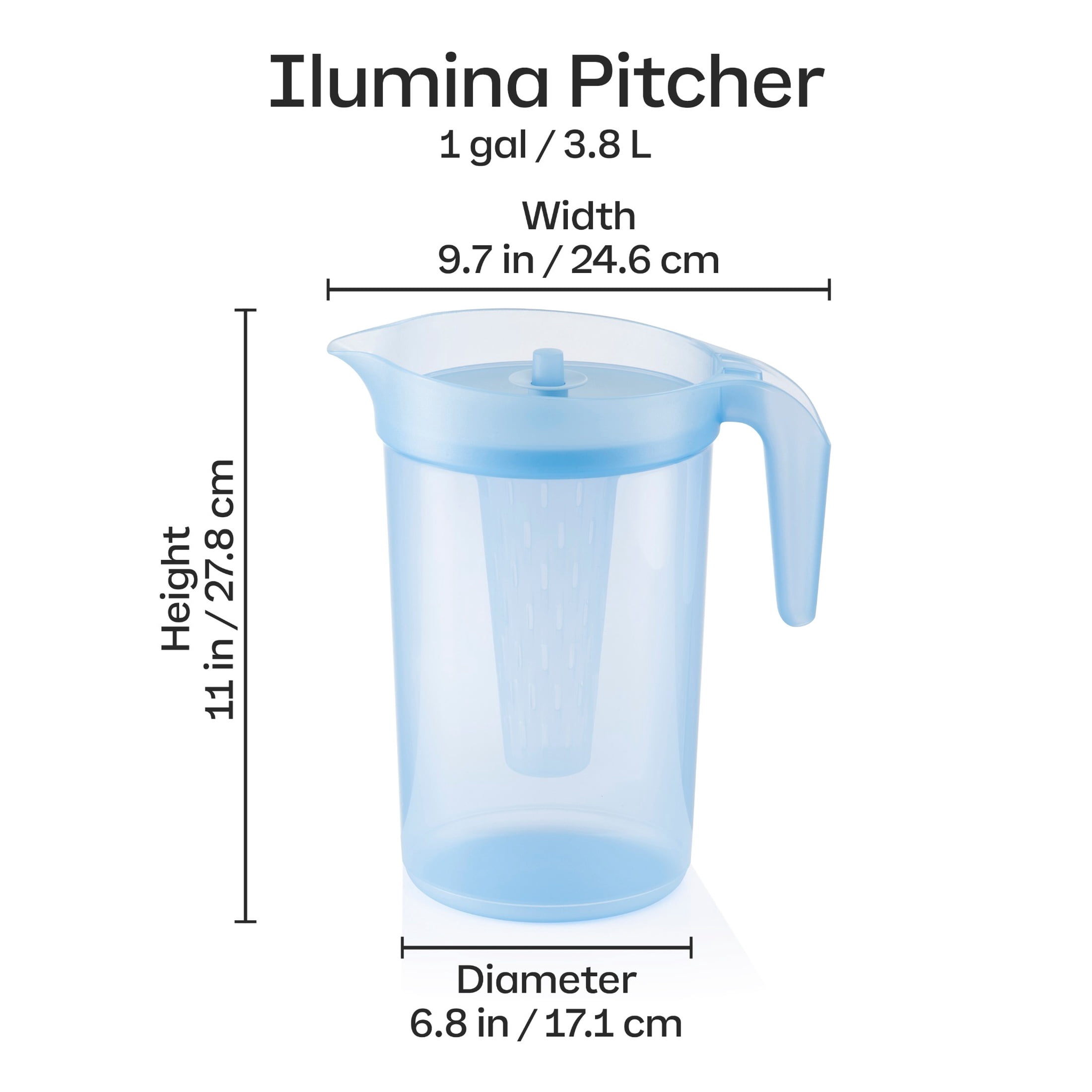 Tupperware Ilumina 1-Gallon Pitcher with Lid and Infuser, Blue