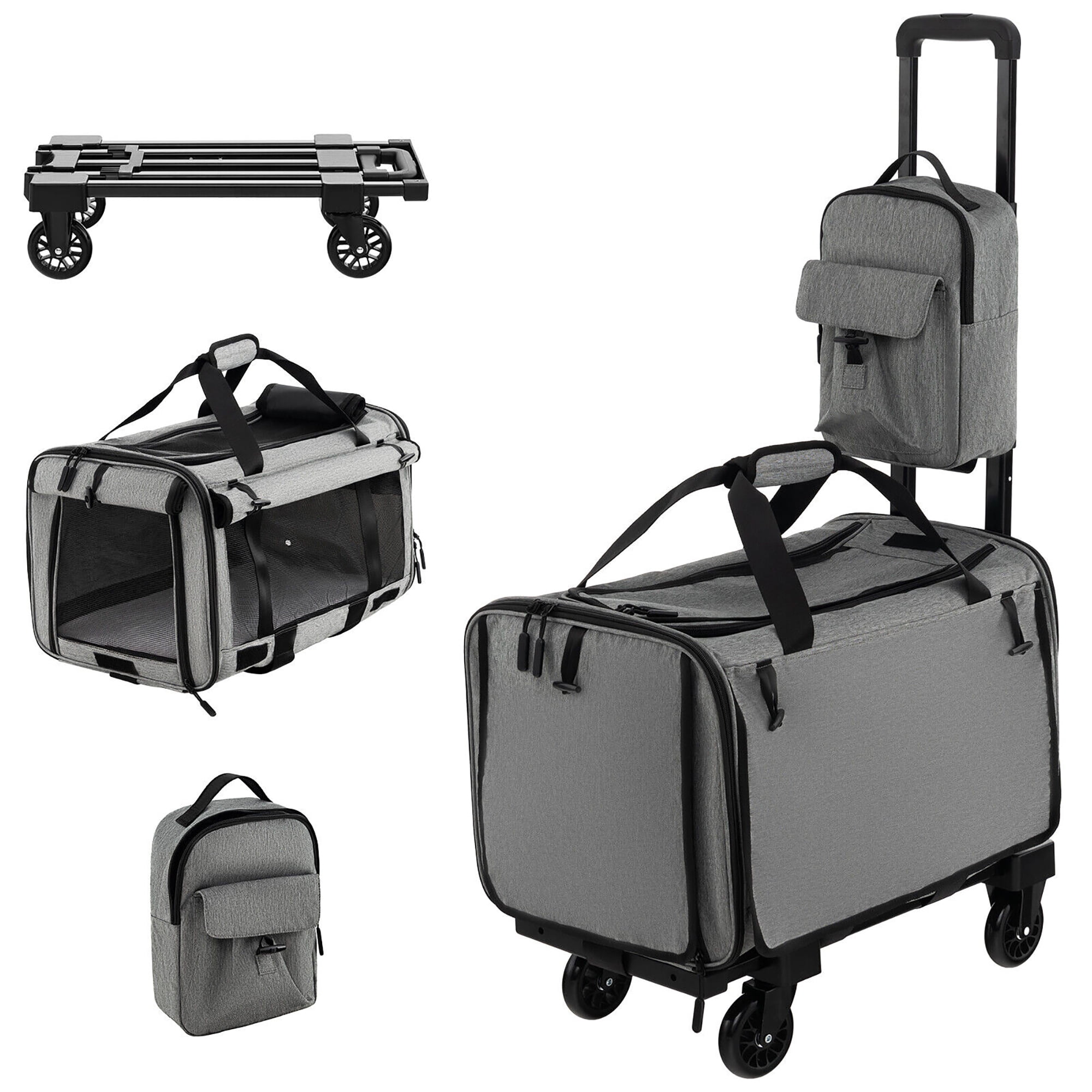 Gymax Large Rolling Cat Dog Traveling Bag Carrier with Telescopic Handle Roller Grey Walmart