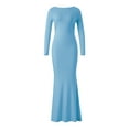 thumbnail image 4 of Women Sexy Backless Bodycon Maxi Dress Long Sleeve Fishtail Hem Slim Fit Solid Color Party Evening Dress Streetwear, 4 of 6