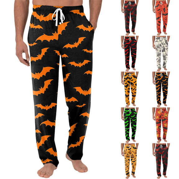 Halloween Pajama Pants for Men Funny Graphic Pumpkin Joggers Fluffy Big and Tall Funny Pumpkin Family Pj Pants Orange XL