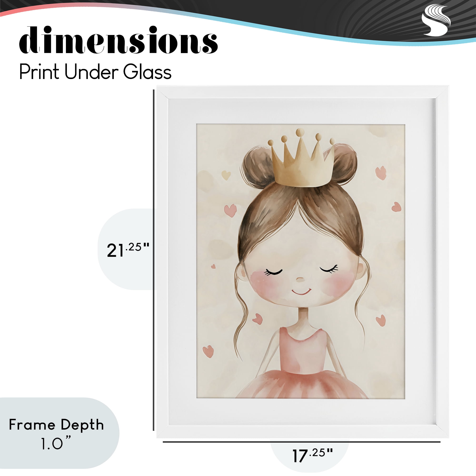 Stupell Industries Pink Ballerina in Crown White Framed Print Under Glass, design by Creative Studio