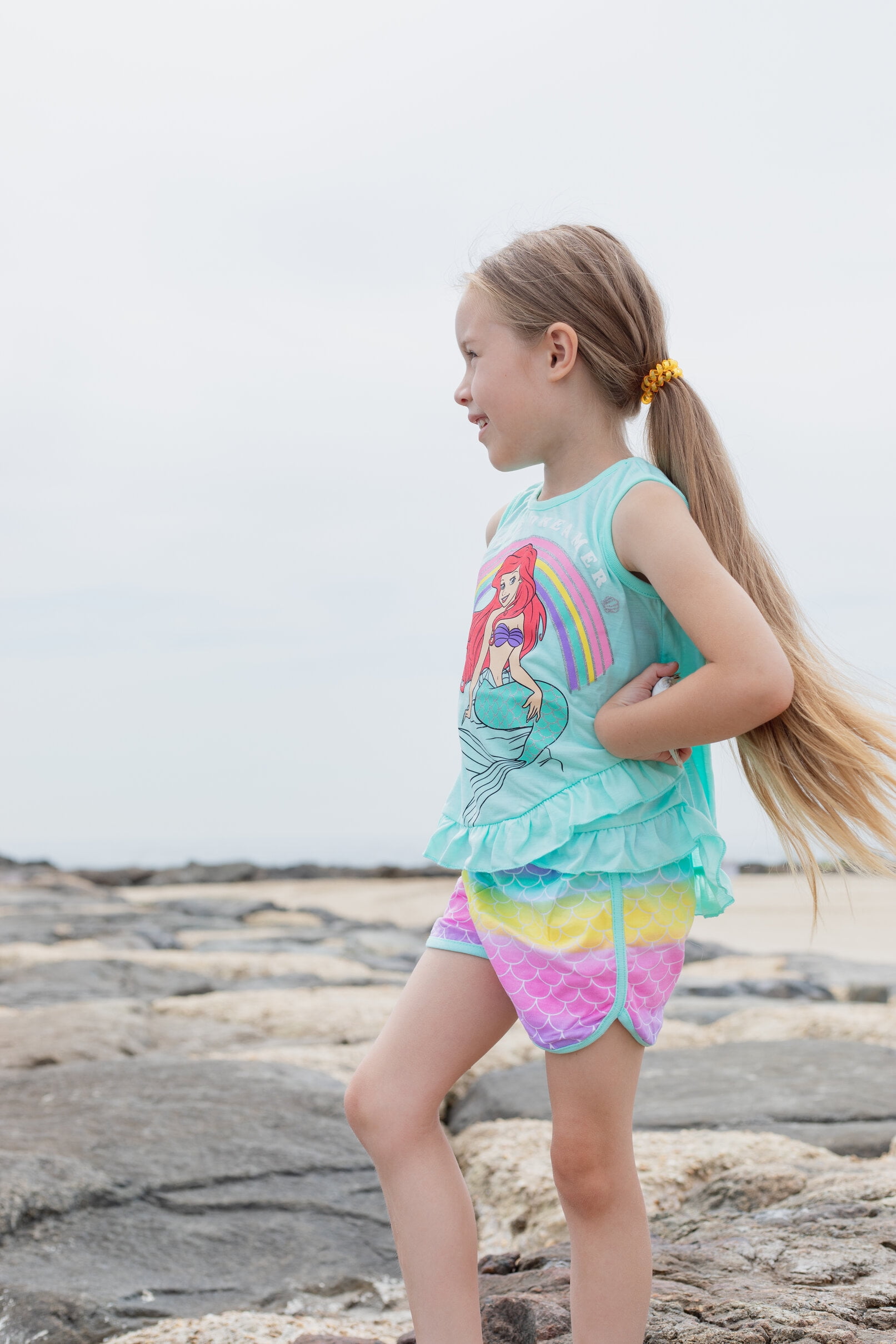 Disney Princess Ariel Little Girls Crossover Tank Top and Active Retro Dolphin French Terry Shorts Toddler to Big Kid