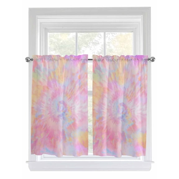 Tier Curtains 45 Inches Long, Rainbow Color Window Treatment Curtain Drapes, Fantasy Colorful Ombre Swirl Window Half Privacy Curtains for Bedroom Bathroom, 42"x45", 2 Panels