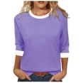 thumbnail image 2 of thefmos Women's Fall Winter Round Neck 3/4 Sleeve Solid Basic Casual Pullover Tops Tshirt Comfy Loose Fit Blouses for Women Cute Trendy Everyday Wear Business Work Clothes, Purple S, 2 of 8