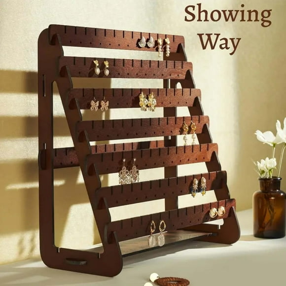 Likthione 50% off Clear!Earring Display Wood Earring Stand Organizer Stud Earrings Tower Jewelry Organizer Holder For Stud Hook Earrings Organizer