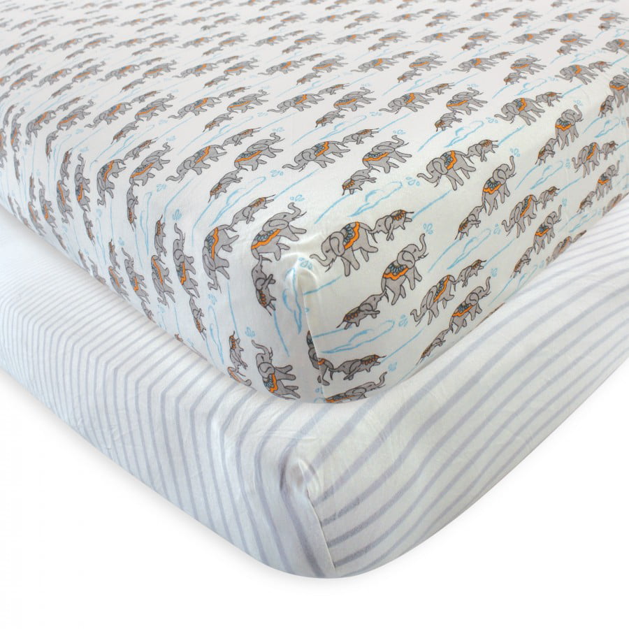 One Size Touched by Nature Unisex Baby and Toddler Organic Cotton Crib Sheet Blue Elephant 
