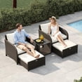 thumbnail image 2 of 5-Piece Outdoor Wicker Patio Conversation Set, 2 Chairs 2 Ottomans Glass Table, All-Weather Rattan, Brown Gradient & Beige, 2 of 7