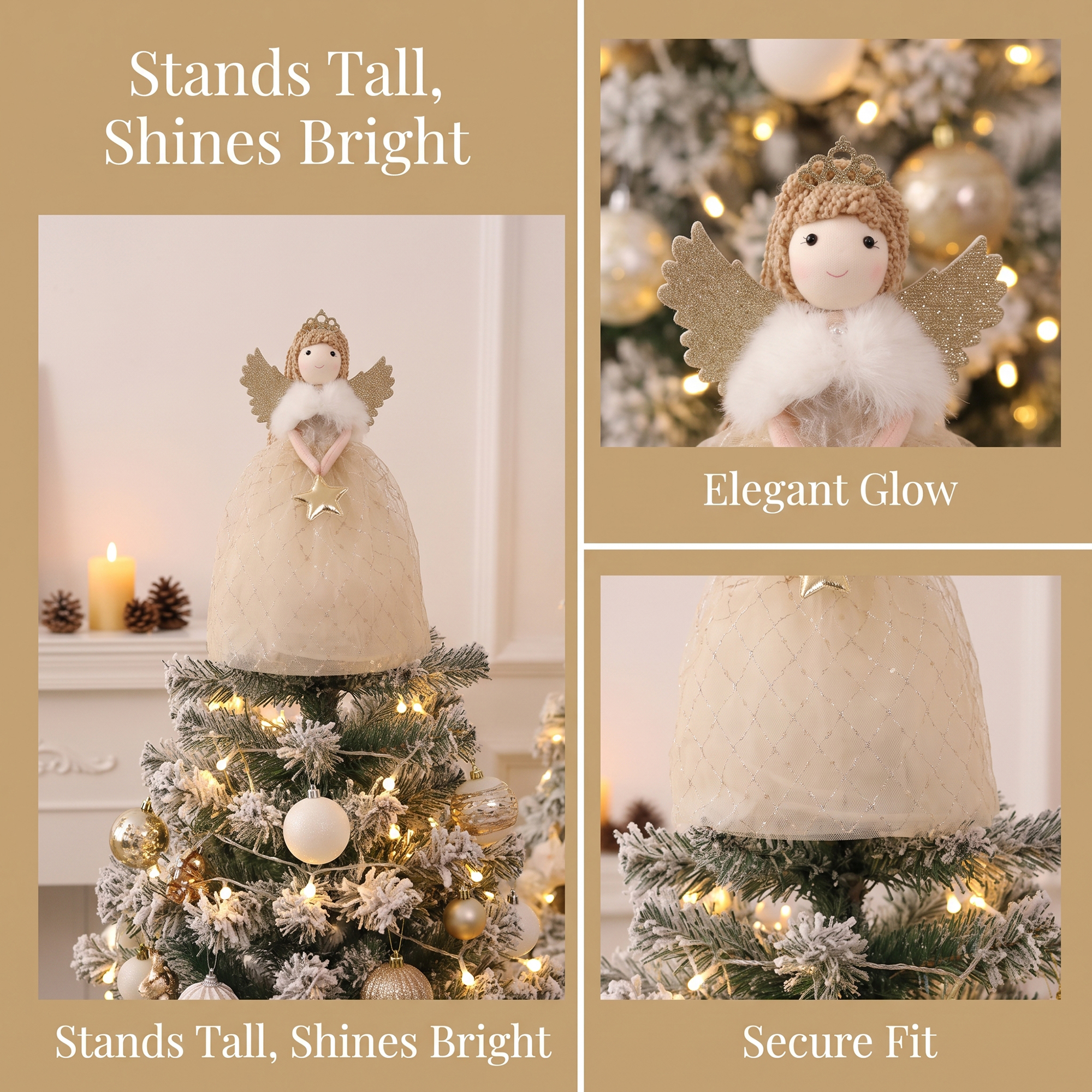 Unique Bargains Knitted Figurine Luxury Conical Canopy Accent Gold 5.9" x 3.1" x 10.2"