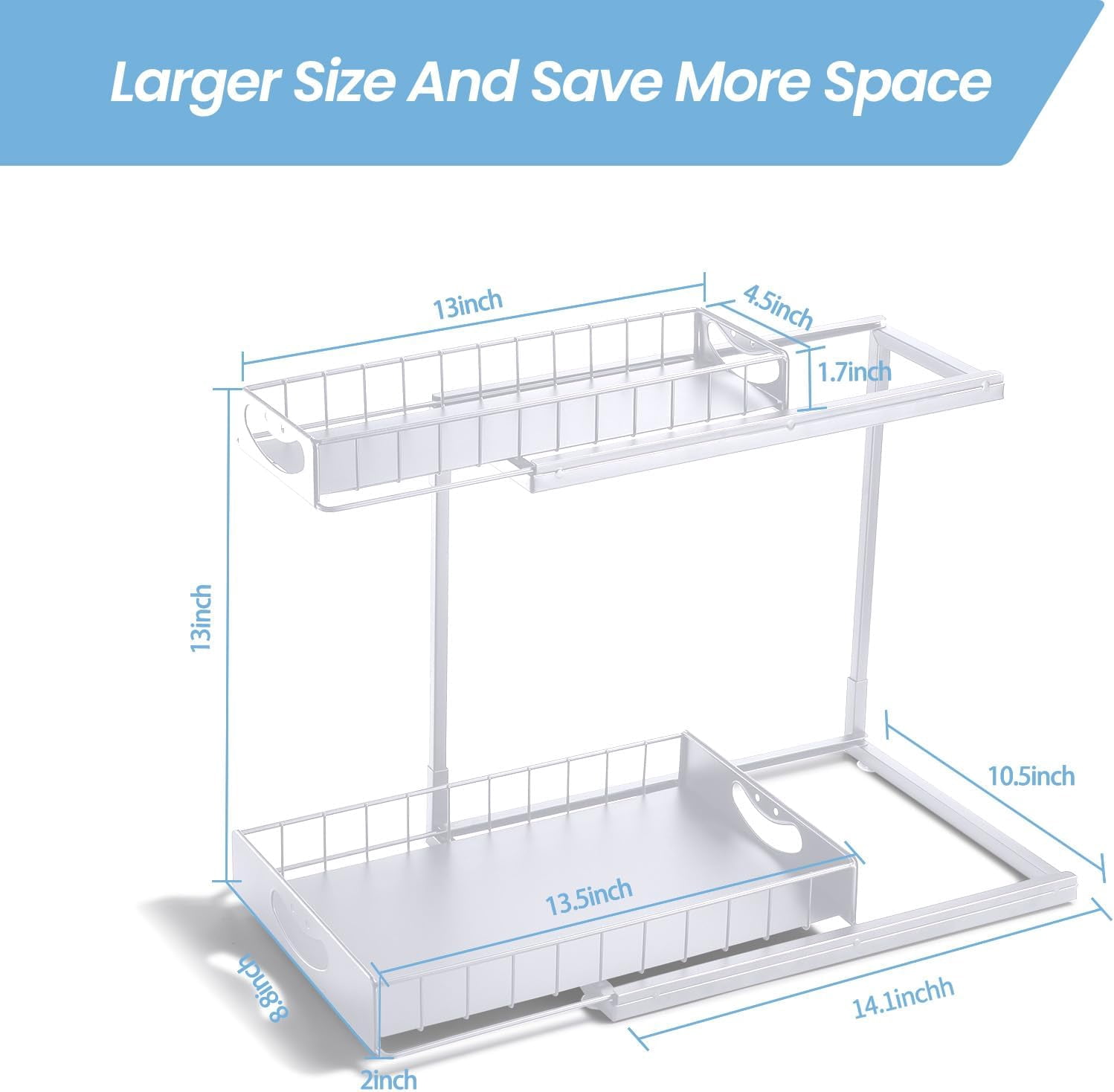 2 Pack Under Sink Organizer,Two Tier Sliding Kitchen Organization and Storage, Multi-Use Under Sink Organizer for Kitchen Bathroom Pantry Cabinet Closet,White