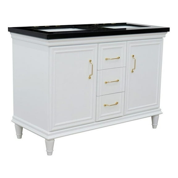 49 in. Double Wooden Vanity White with Black Galaxy Rectangle Sink