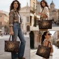 thumbnail image 4 of ZUXONGSY Leather Lion Daisy Print Tote Bag for Women Large Capacity Top Handle Tote Bag Casual Top Handle Satchel with Zipper for Shopping Work, 4 of 6