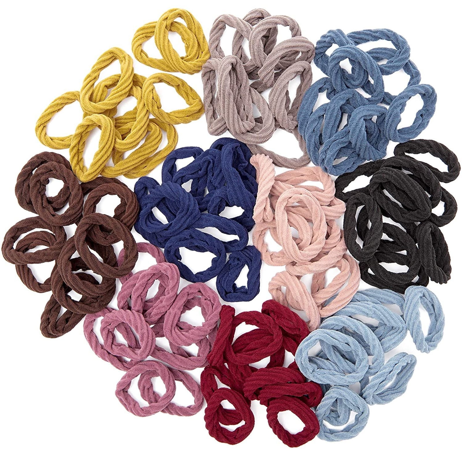 50 Mixed Color Soft Fabric Elastic Hair Ties Rope Band Mini Ponytail Holder 