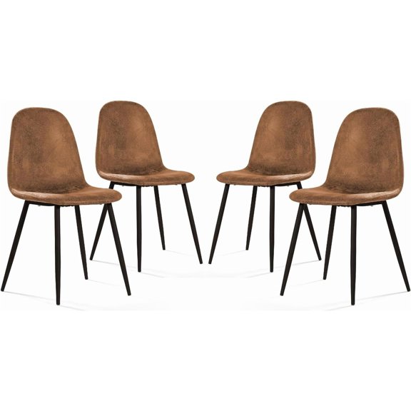 DEXS Modern Padded Dining Chairs Set of 4  Chairs with Metal Legs Living Room Fabric Suede Seat Side Chairs,Brown