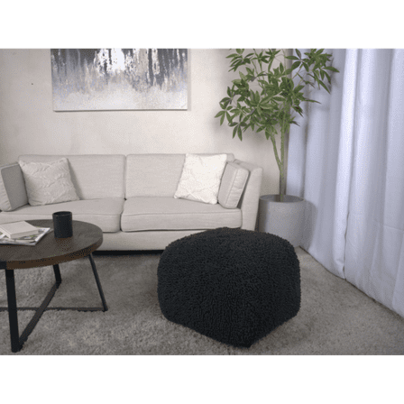 Dark Charcoal Microfiber Pouf Cozy Plush Seating for Living Room & Bedroom, Durable Comfort for Home Decor Enthusiasts