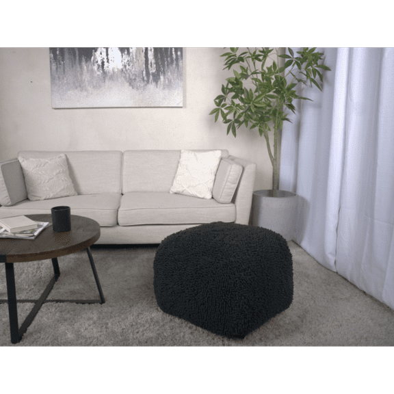 Dark Charcoal Microfiber Pouf Cozy Plush Seating for Living Room & Bedroom, Durable Comfort for Home Decor Enthusiasts