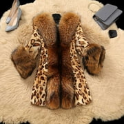 symoid Womens Faux Fur Coats & Jackets- Faux Furs Collar Classic Leopard Medium Long Winter Coat Jacket Brown M