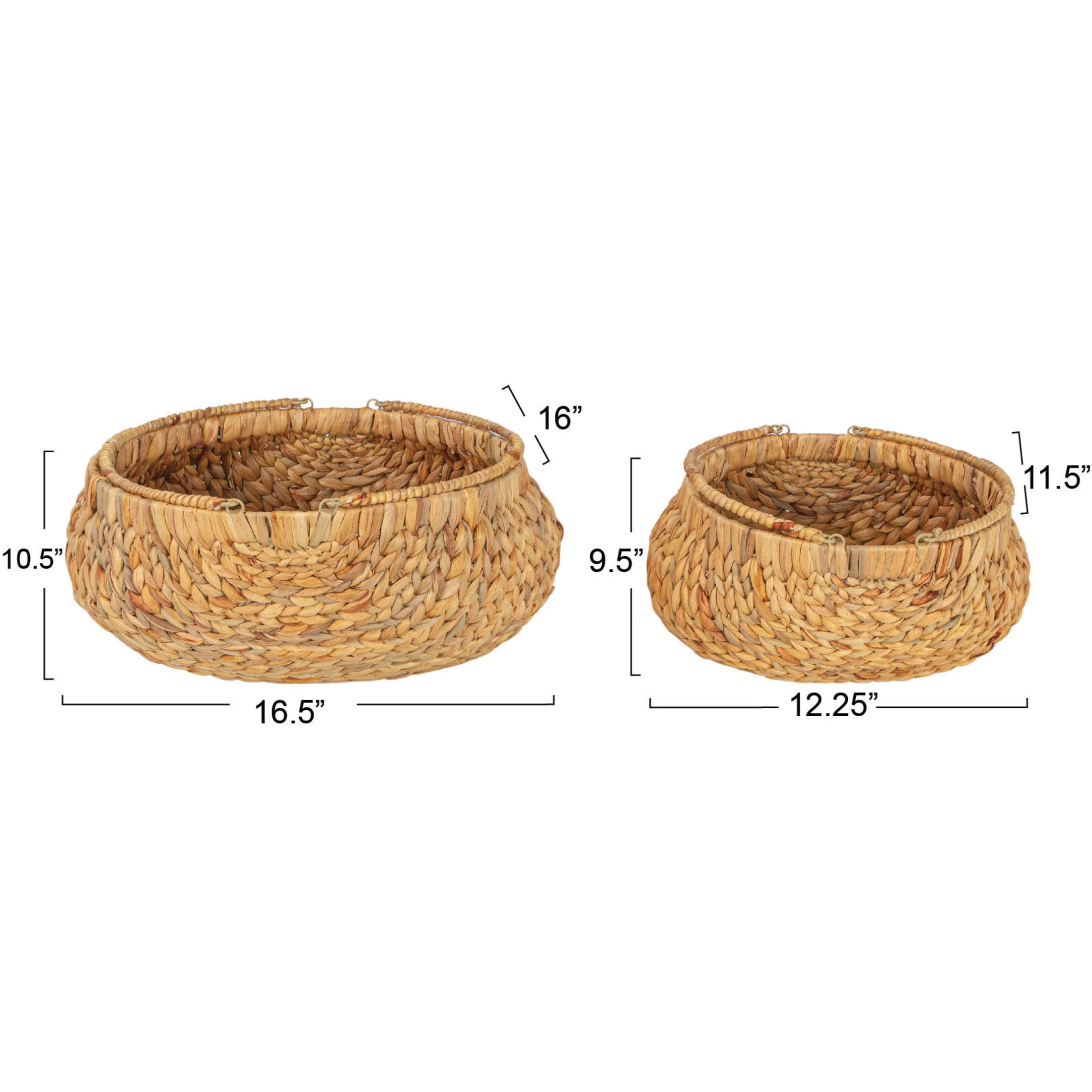 Household Essentials Water Hyacinth Handwoven Flower Basket Set, Natural, Set of 2