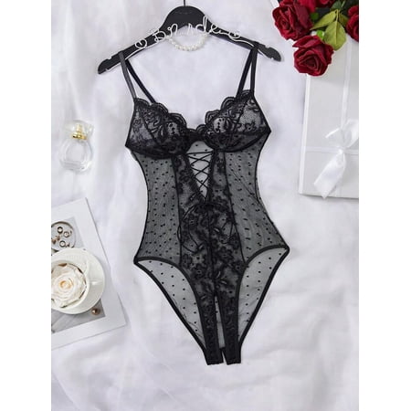 Black Lingerie Lace Bodysuit Crotchless Intimates