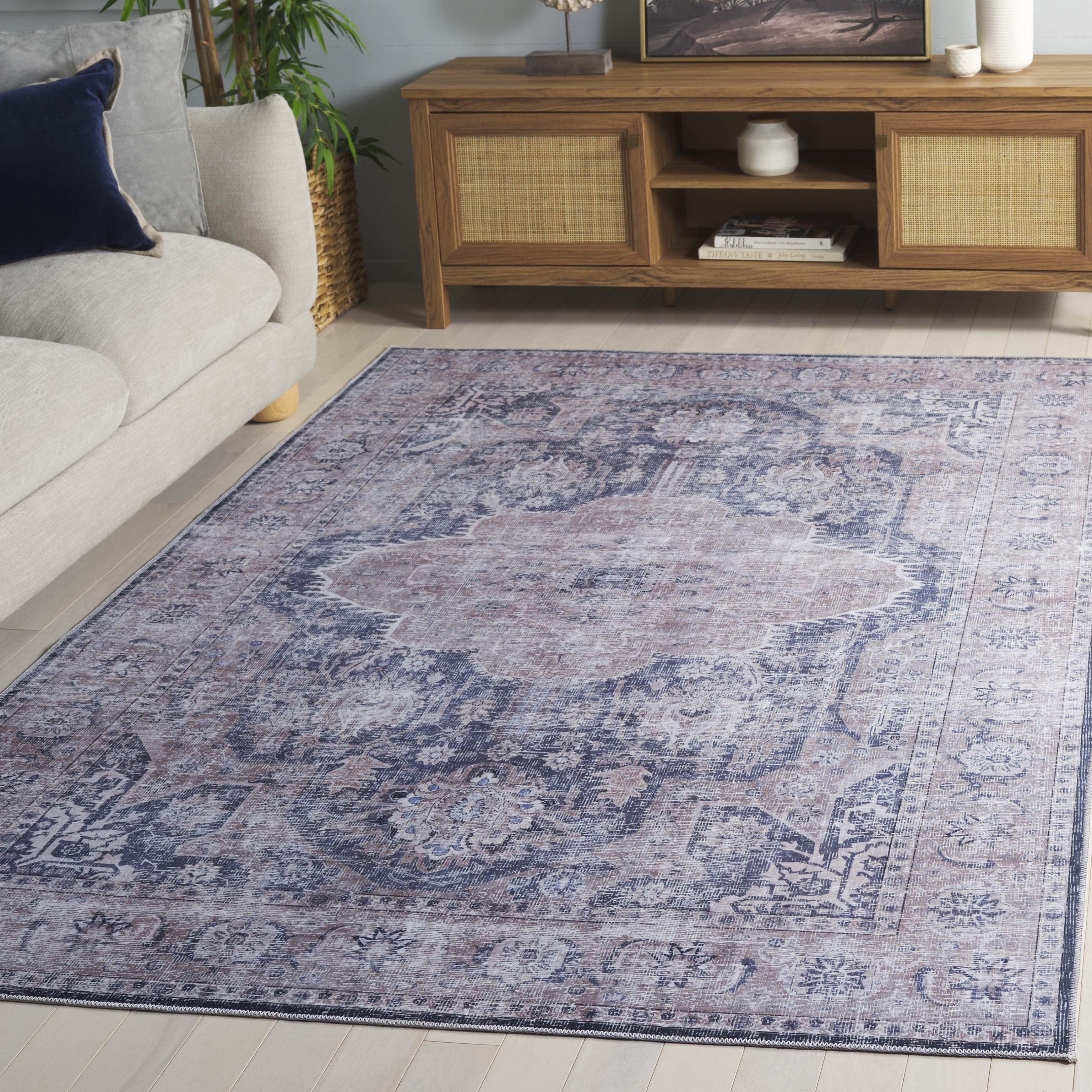 SAFAVIEH Arizona Trenton Medallion Machine Washable Area Rug, Sage/Grey, 6' x 9'