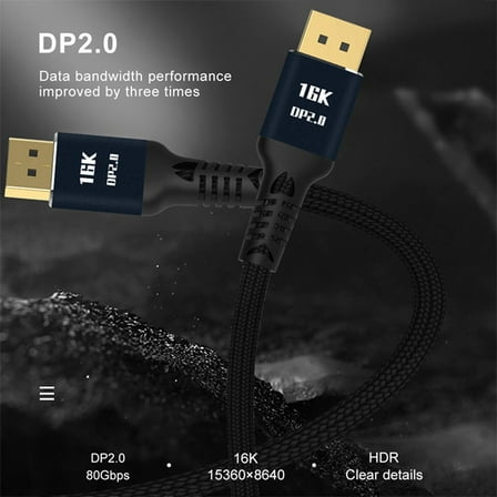 Displayport2.0 HD Video Cable 16K@60Hz 80Gbps Computer Graphics Display Cable for PC Laptop Monitor 5 Meter