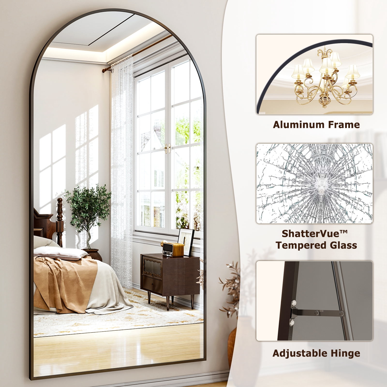 Easy4Home 77"x38" Oversized Full Length Mirror Arched Freestanding Floor Mirror with Metal Frame, Black