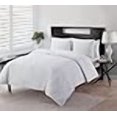 thumbnail image 3 of VCNY Home - King Comforter Set, Textured Basketweave Bedding with Matching Sham, Lightweight, Dorm Essentials (Nina White, King), 3 of 4
