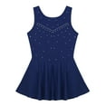 thumbnail image 3 of Sxiwei Kids Girls Ice Skating Sparkle Diamond V-shaped Sheer Tulle Splice Leotard Dress for Latin Jazz Navy Blue 12, 3 of 7
