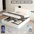 thumbnail image 3 of MODERNLUXE Queen Size Bed Frame with LED Lights Charging Station, 900LBS PU Upholstered Bed with Hydraulic Storage System, Plywood Wood Slats, Easy Assembly, 3 of 8