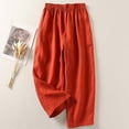 thumbnail image 2 of FRSASU Womens Cotton Linen Wide Leg Pants Solid Color High Waisted Baggy Loose Casual Pants Orange M(M), 2 of 5