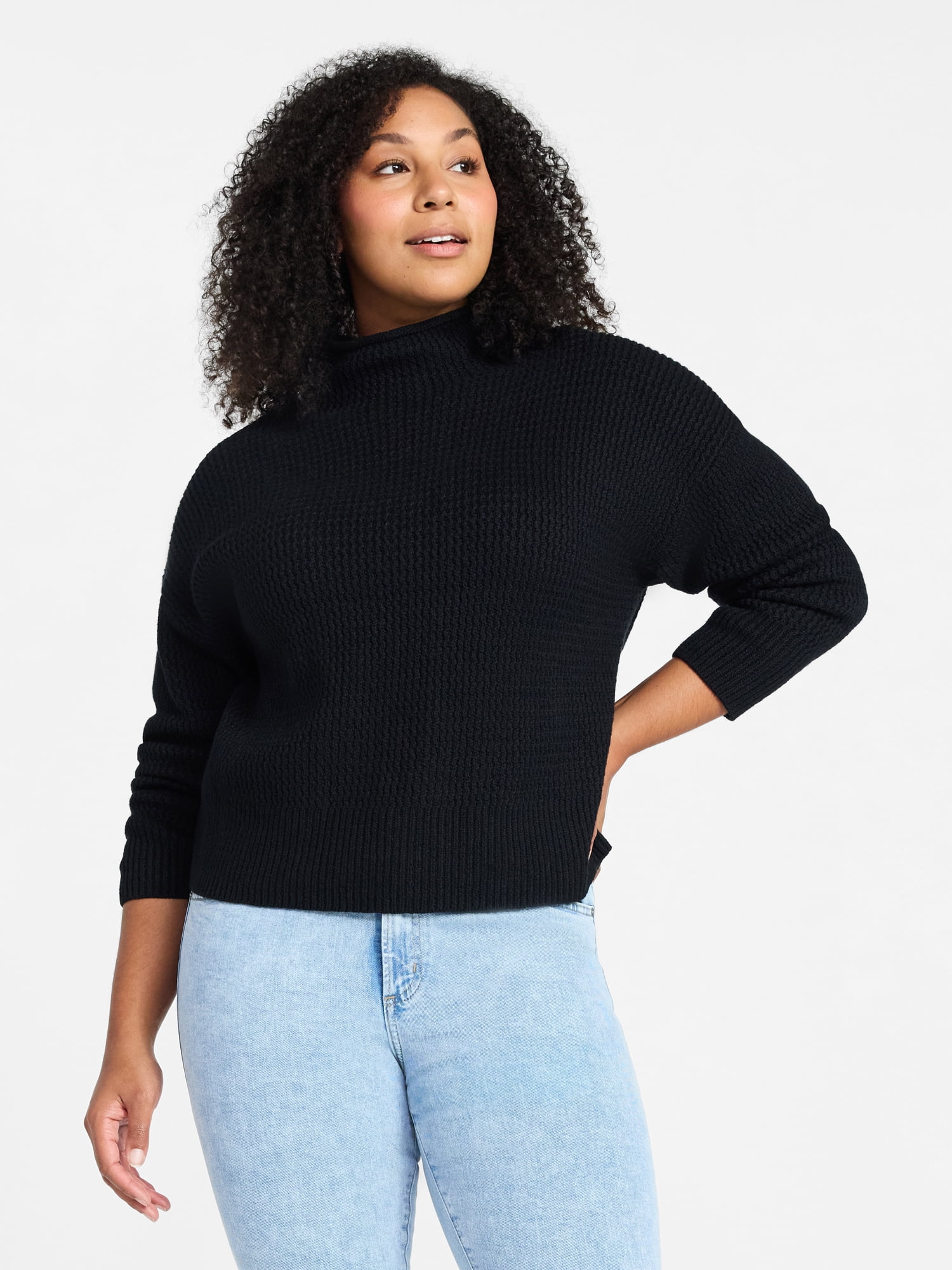 Time and Tru Women's Funnel Neck Sweater, Midweight, Sizes XS-XXXL