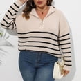 thumbnail image 3 of Gytharion Women's Quarter Zip Sweaters Loose Striped Turn Down Collar Long Sleeve Pullover Tops with Ribbed Cuffs Fashion Jumper Tops, 3 of 8