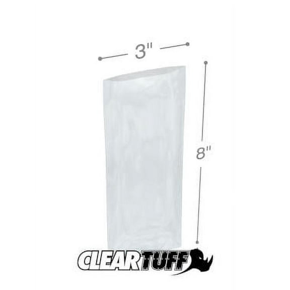 ClearTuff - 3" x 8" 2 Mil Flat Poly Bags - 1000/Case (3 Cases)