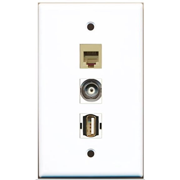RiteAV - 1 Port USB A-A and 1 Port Phone RJ11 RJ12 Beige and 1 Port BNC Wall Plate