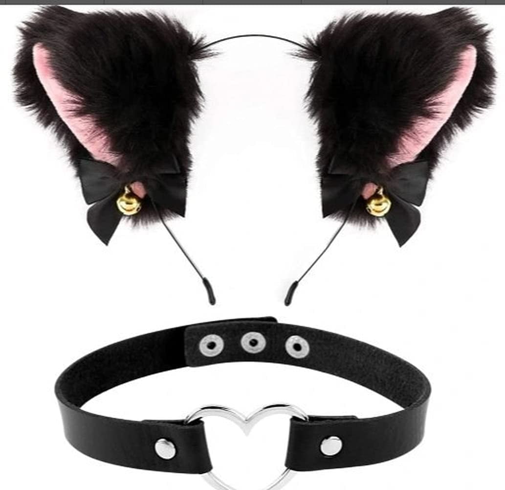 GREAT HEN PARTY FANCY DRESS PARTY! BLACK CAT EARS ALICE BAND & COLLAR WITH BELL 
