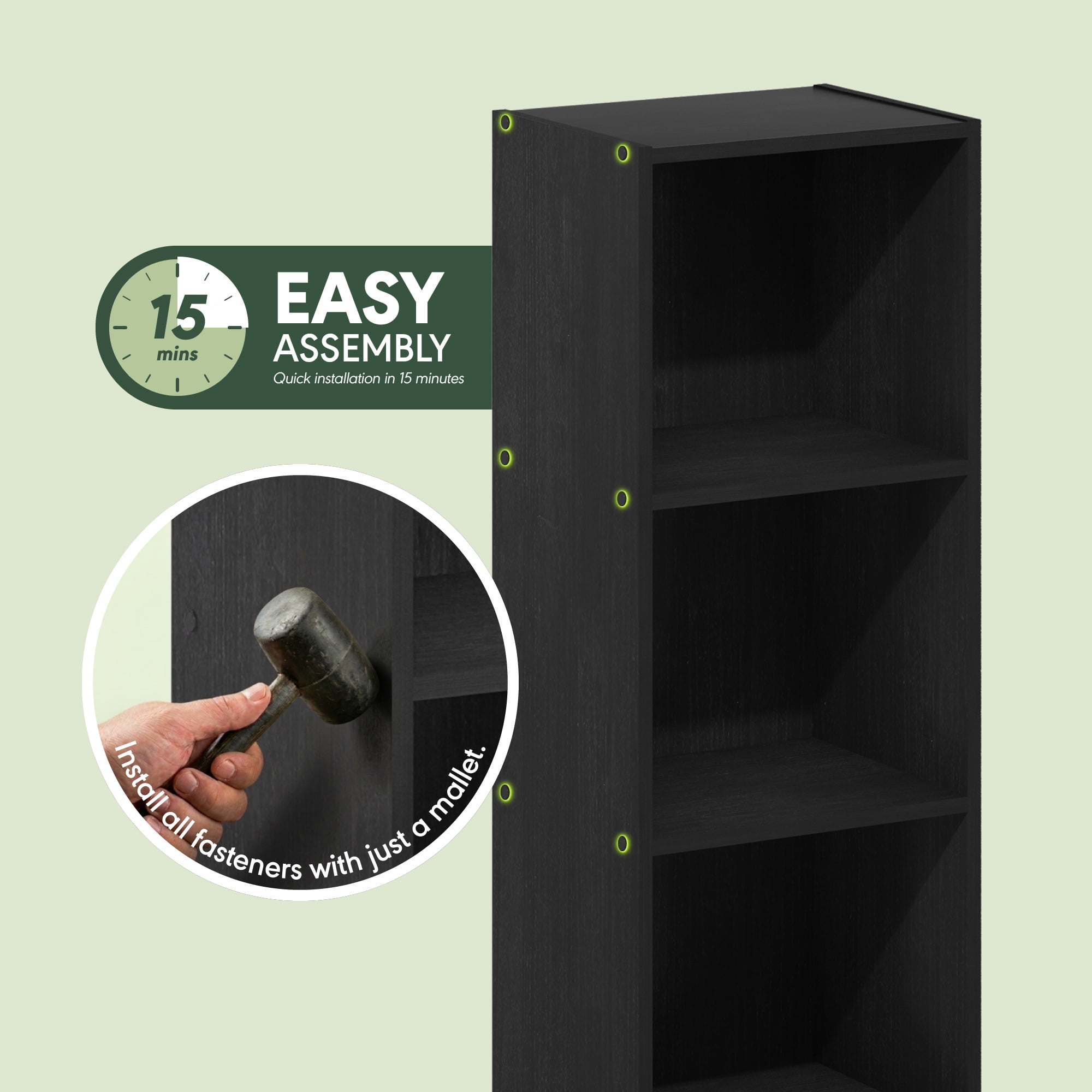 Furinno LUDER Book Shelf, 5-Cube Bookshelf, Tool Free Assembly Bookcase with Open Shelves, 9.4 x 19.7 x 31.5, Floor Standing, for Living Room, Bedroom, Home Office, Darkwood