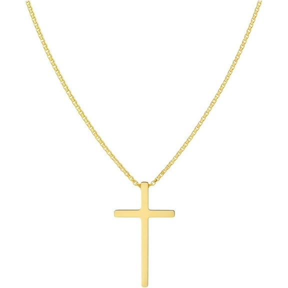 14K Gold Plated Cross Necklace for Men and Women, Cross Pendant Necklace with 2.5mm Cross Chain,Box Chain 20 Inch, Religious Jewelry, Faith Necklace (Gold)[x049]