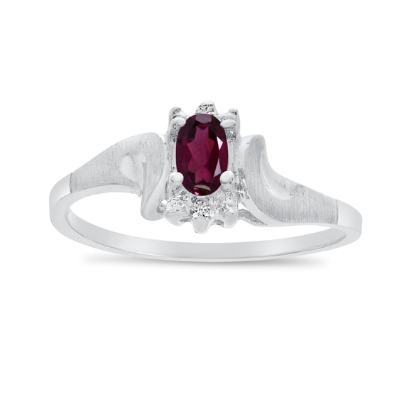 10k White Gold Oval Rhodolite Garnet And Diamond Satin Finish Ring