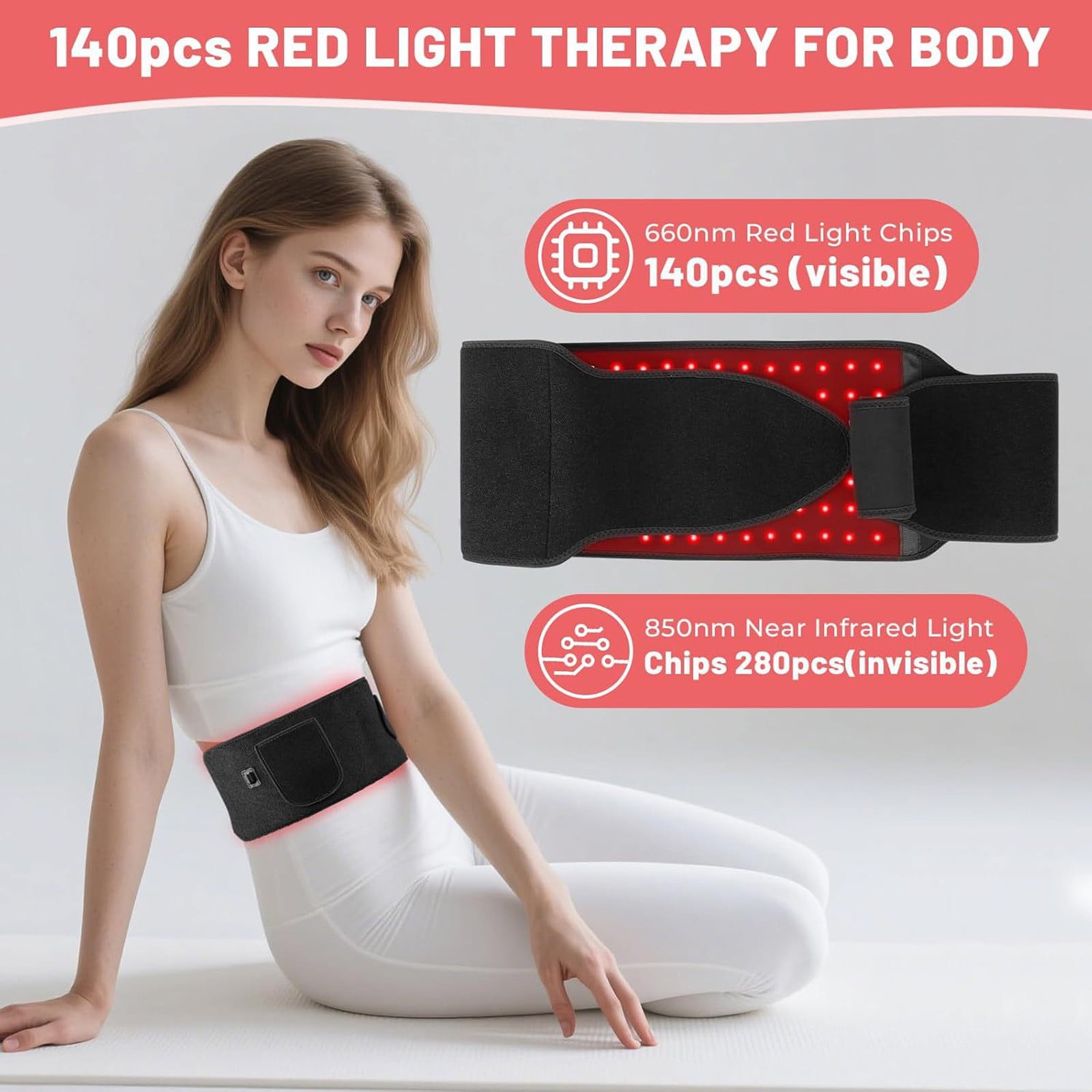 DAMAI Firmly Red Light Therapy Belt, Upgraded 3 in 1 LED BeadsRed Light Therapy Device with 3, Layer Lift Technology, Muscle Relaxation, Adjustable & Portable for Wellness & Relaxation﻿ (Black)