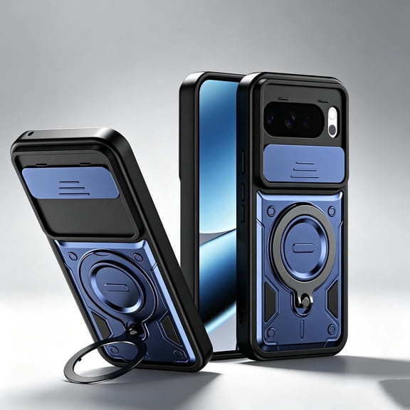 For Google Pixel 10 /10 Pro Rugged Phone Case,360°Rotatable Ring Kickstand,Heavy Duty Shockproof Drop Protection,With Sliding Camera Cover,Non-Slip Anti-Scratch Durable Phone Case Cover,Dark Blue