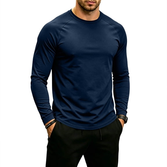 Fabrcox Long Sleeve Shirt Men Crew Neck Raglan Shirt Lightweight Breathable Sun Protection Going Out Athletic Workout Shirt Men S