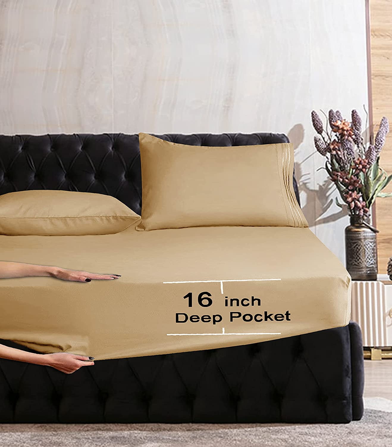 1500 Series Soft 1-Piece Fitted Sheet, Full Gold