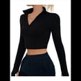 thumbnail image 2 of Camisas de Larga para Mujer, Blusas Informales de Negocios con Cuello en V, Suéter de Punto Acanalado, Blusas Ajustadas, Ropa Y2k Negro L, 2 of 8